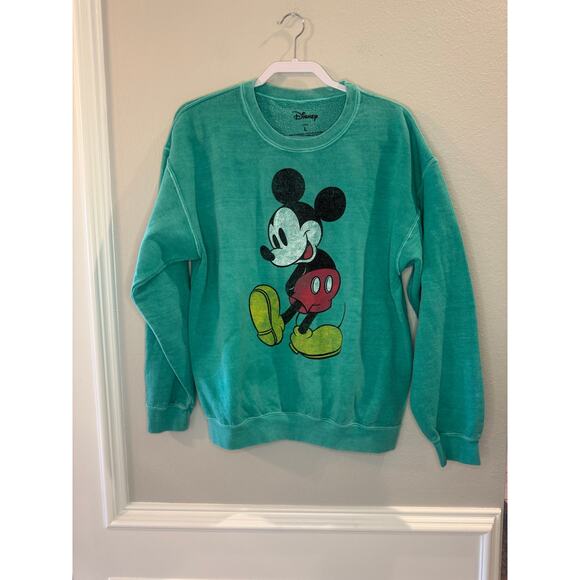 Disney Mickey Mouse Sweatshirt Teal Green Graphic Classic Pullover Size L - Picture 1 of 5